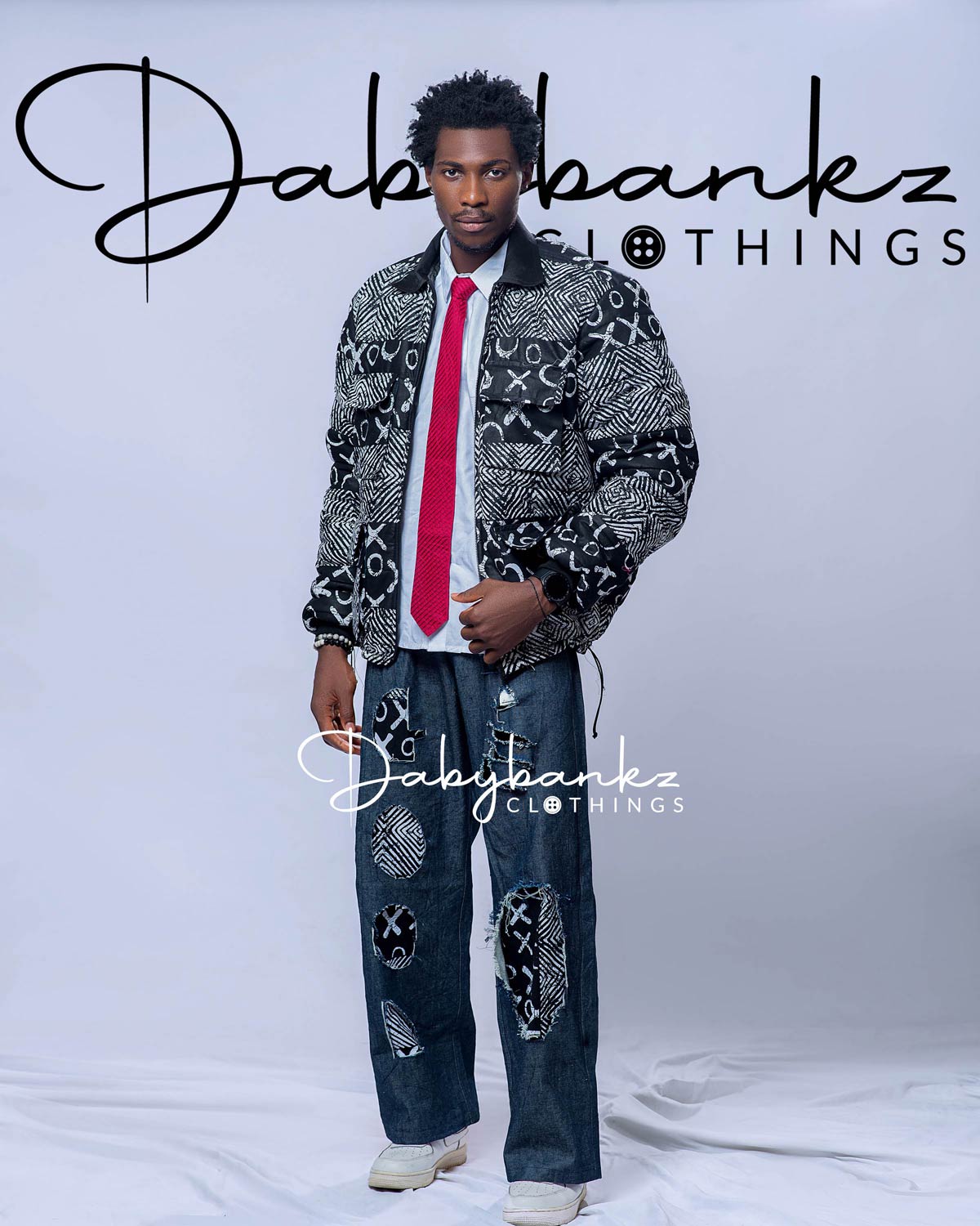 AfriFusion Ankara winter jacket with matching Denim pants