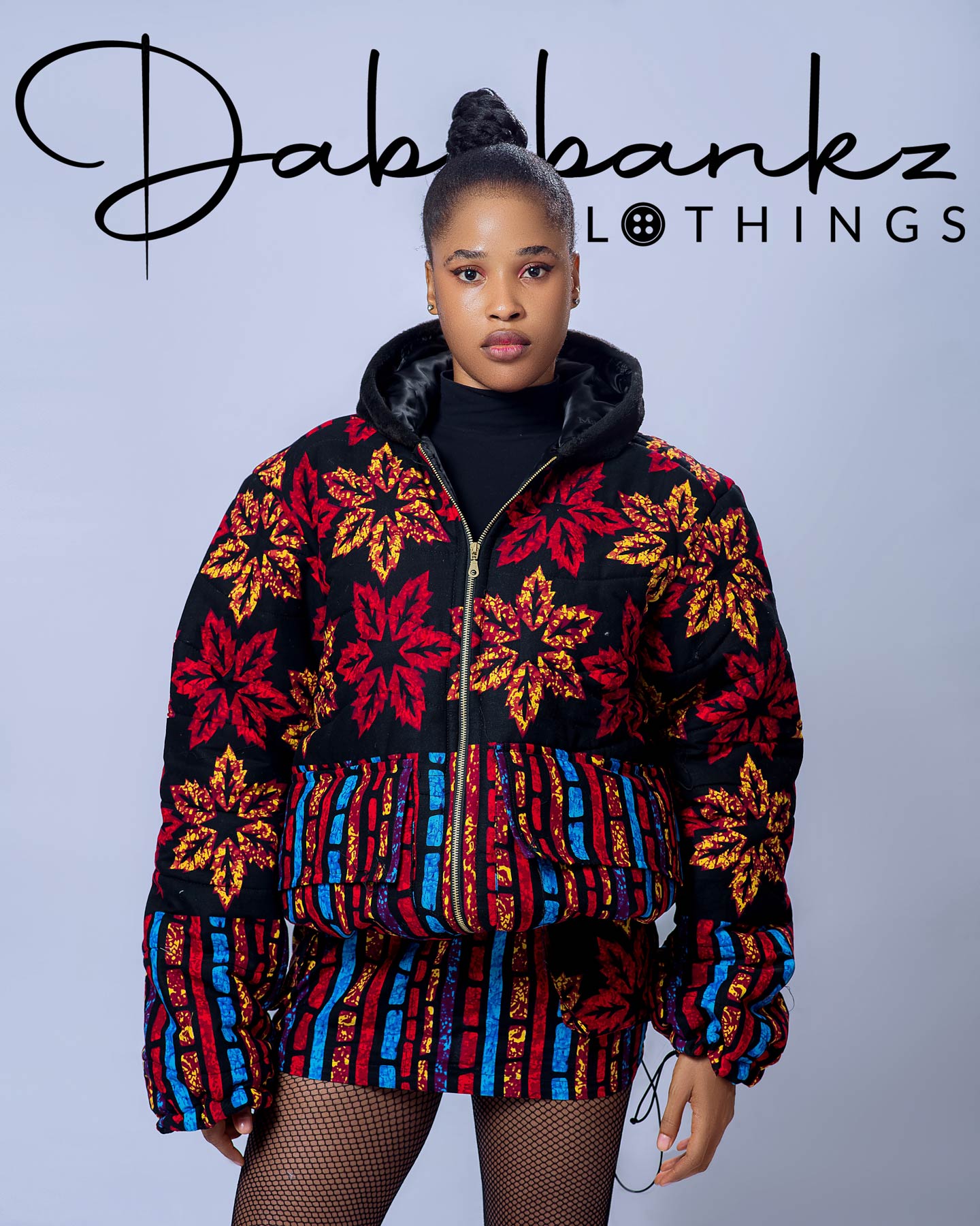 AfriFusion Ankara winter jacket with matching cargo skirt